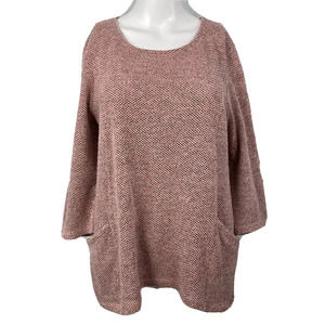 Chicos Sweater Womens Sz 1 US M 8 Pink Knit 3/4 Sleeve Pullover Tunic‎ Pockets